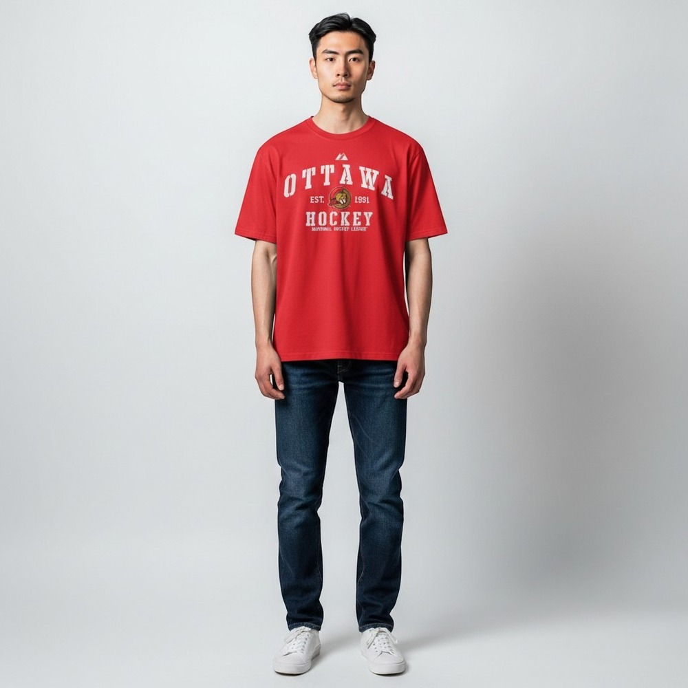 NHL Fanatics Ottawa Senators Hockey Tee Mens L‎ Red Short Sleeve Graphic Shirt